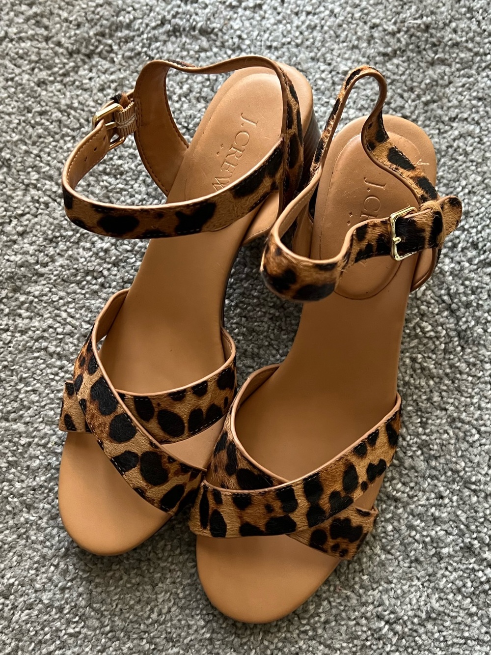 J. Crew Leopard-Print Ankle-Strap Heels in Brown and Black Size 8
